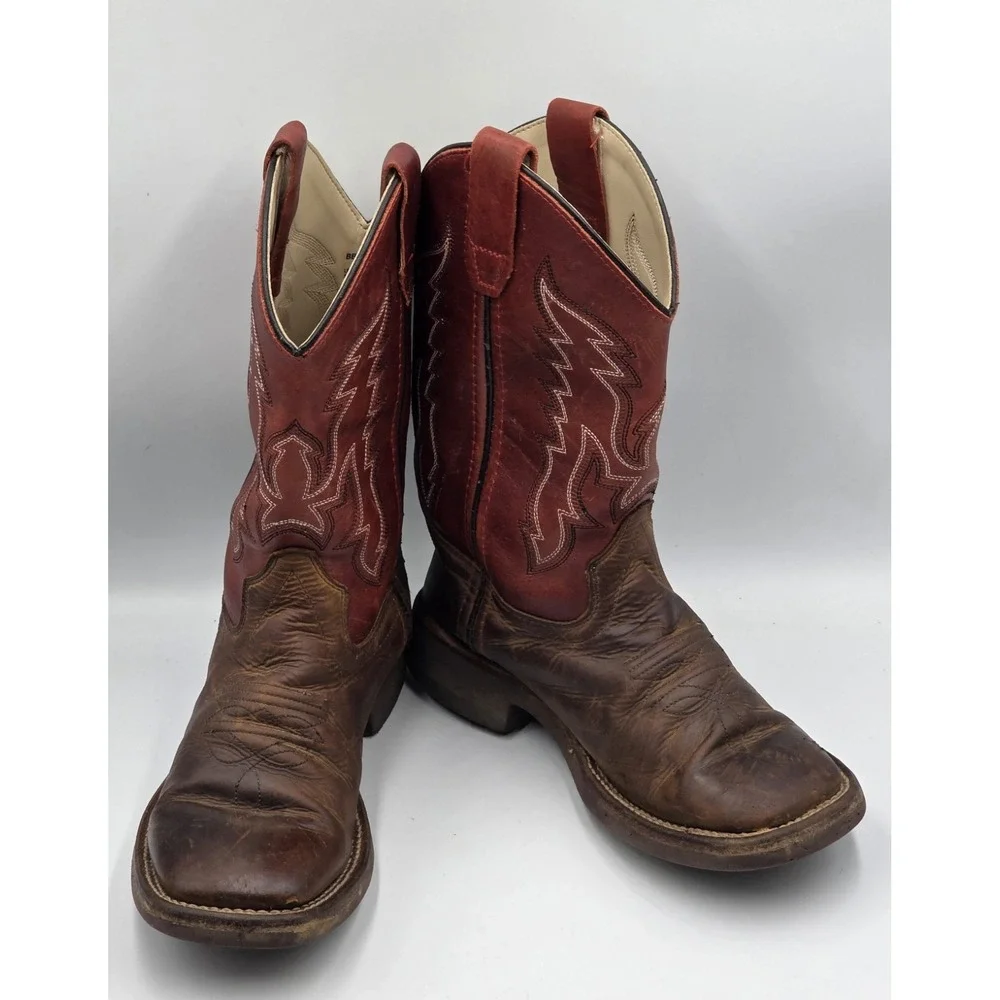 Cody James Boys Broad Square Toe Cowboy Boots Brown Leather Youth Size 2 D